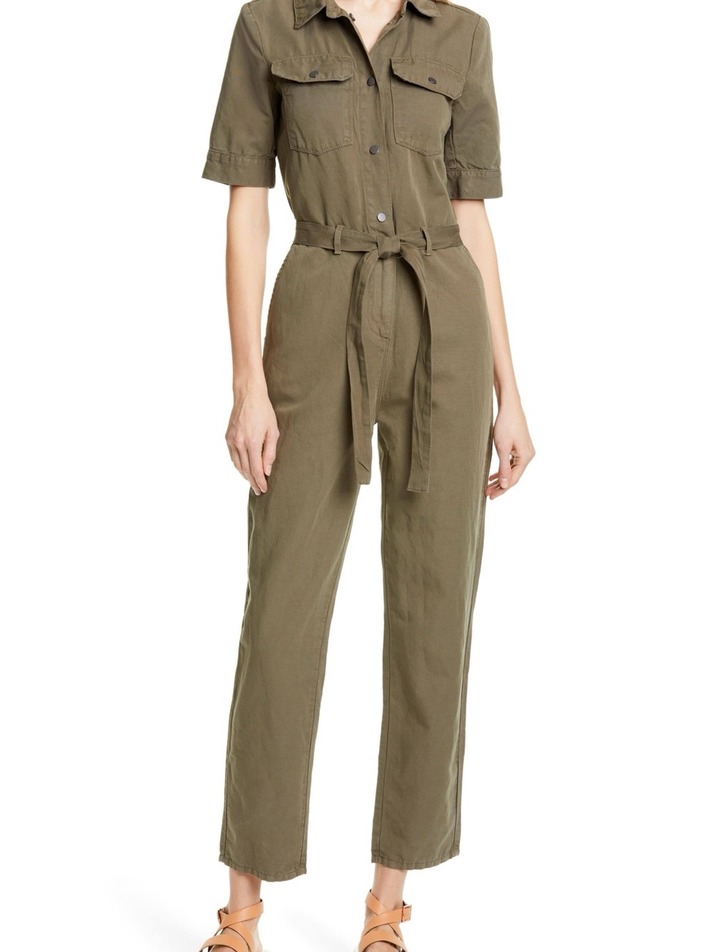 Frame army green short-sleeve utility jumpsuit